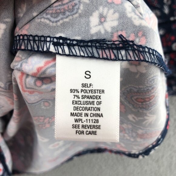 Roz & Ali Top Womens Small Navy Red Paisley Floral Small Sleeves Stretch Boho - Picture 6 of 10